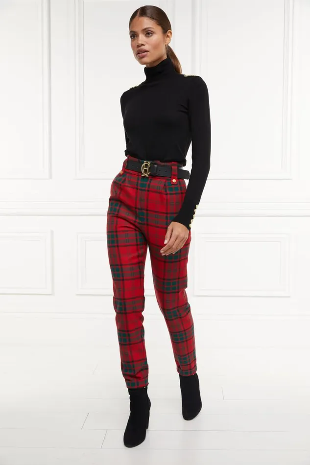 Women High Waisted Peg Trouser Red Tartan Holland Cooper Tailoring Women High Waisted Peg Trouser Red Tartan Holland Cooper Tailoring