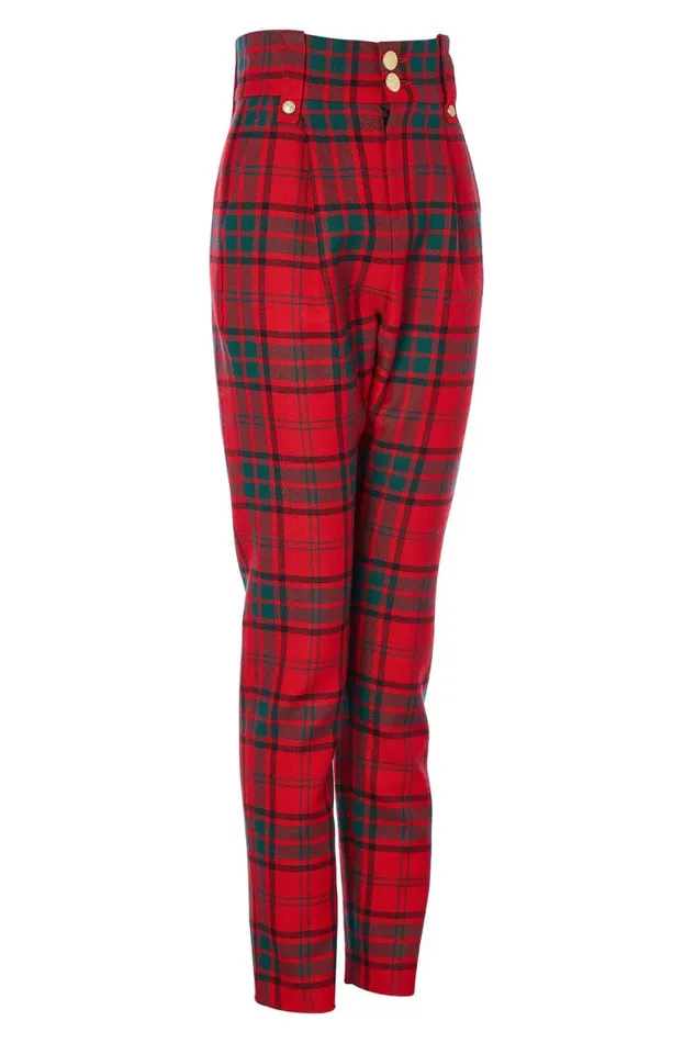 Women High Waisted Peg Trouser Red Tartan Holland Cooper Tailoring Women High Waisted Peg Trouser Red Tartan Holland Cooper Tailoring