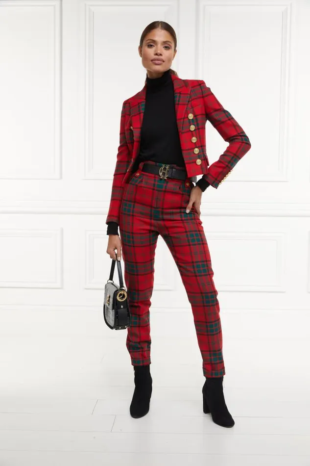 Women High Waisted Peg Trouser Red Tartan Holland Cooper Tailoring Women High Waisted Peg Trouser Red Tartan Holland Cooper Tailoring