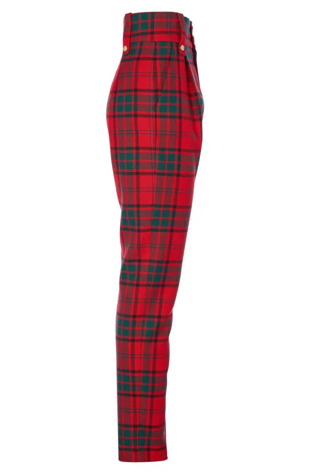 Women High Waisted Peg Trouser Red Tartan Holland Cooper Tailoring Women High Waisted Peg Trouser Red Tartan Holland Cooper Tailoring