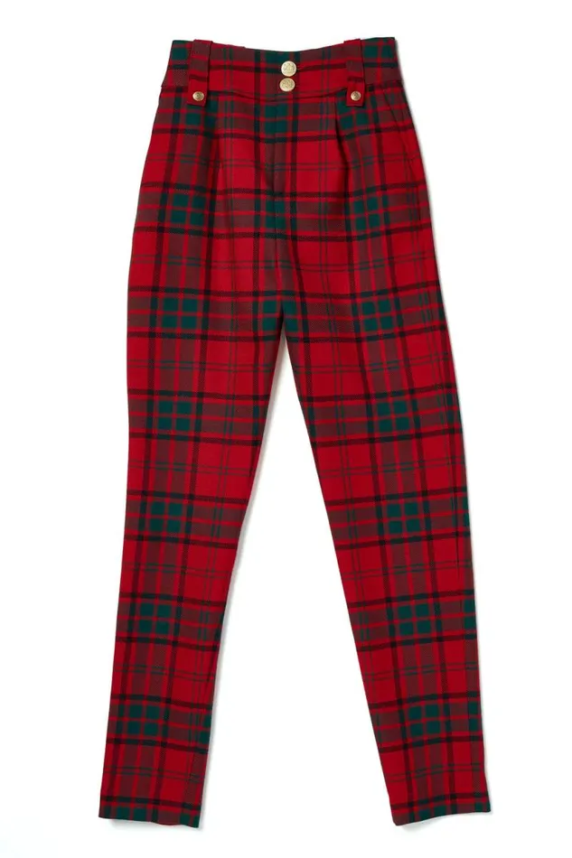 Women High Waisted Peg Trouser Red Tartan Holland Cooper Tailoring Women High Waisted Peg Trouser Red Tartan Holland Cooper Tailoring