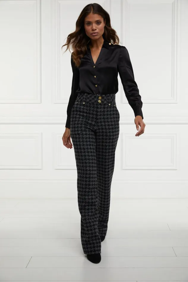 Women High Waisted Straight Trouser Large Scale Charcoal Houndstooth Holland Cooper Tailoring