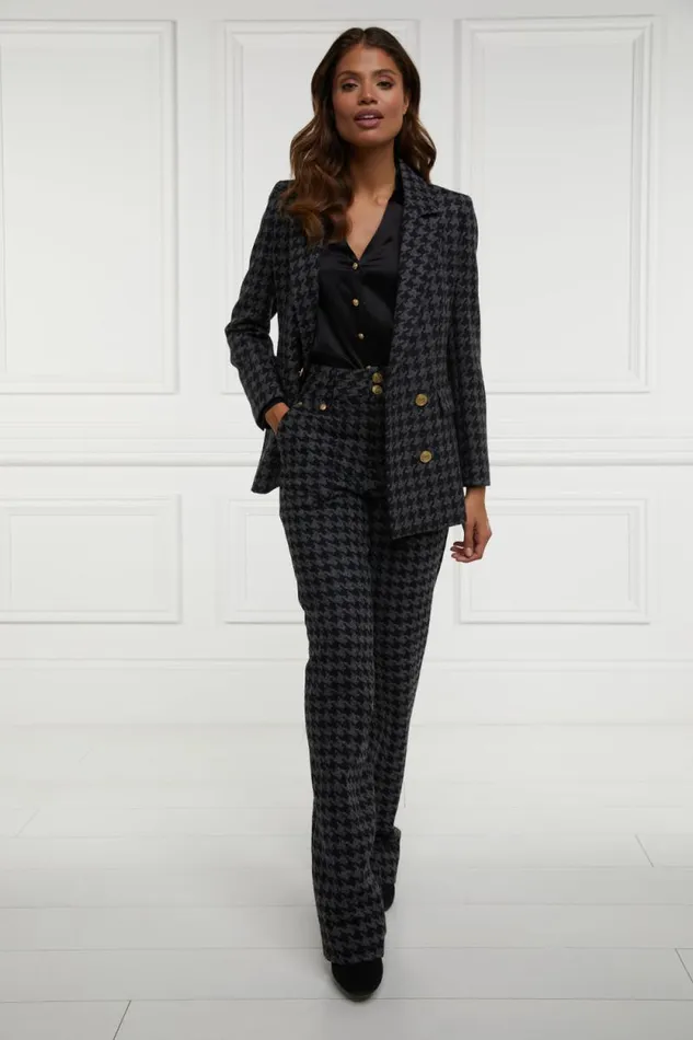Women High Waisted Straight Trouser Large Scale Charcoal Houndstooth Holland Cooper Tailoring Women High Waisted Straight Trouser Large Scale Charcoal Houndstooth Holland Cooper Tailoring