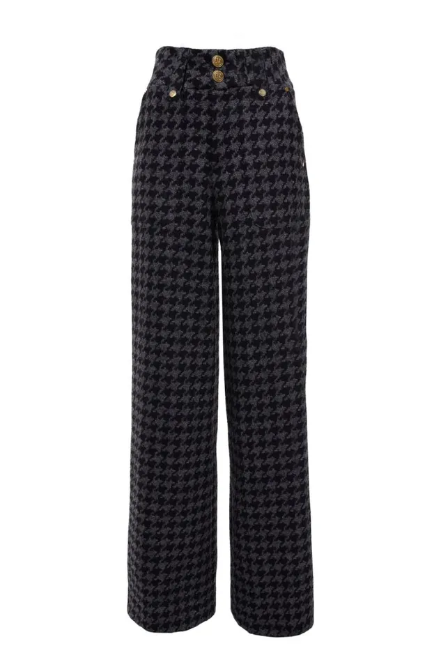 Women High Waisted Straight Trouser Large Scale Charcoal Houndstooth Holland Cooper Tailoring Women High Waisted Straight Trouser Large Scale Charcoal Houndstooth Holland Cooper Tailoring