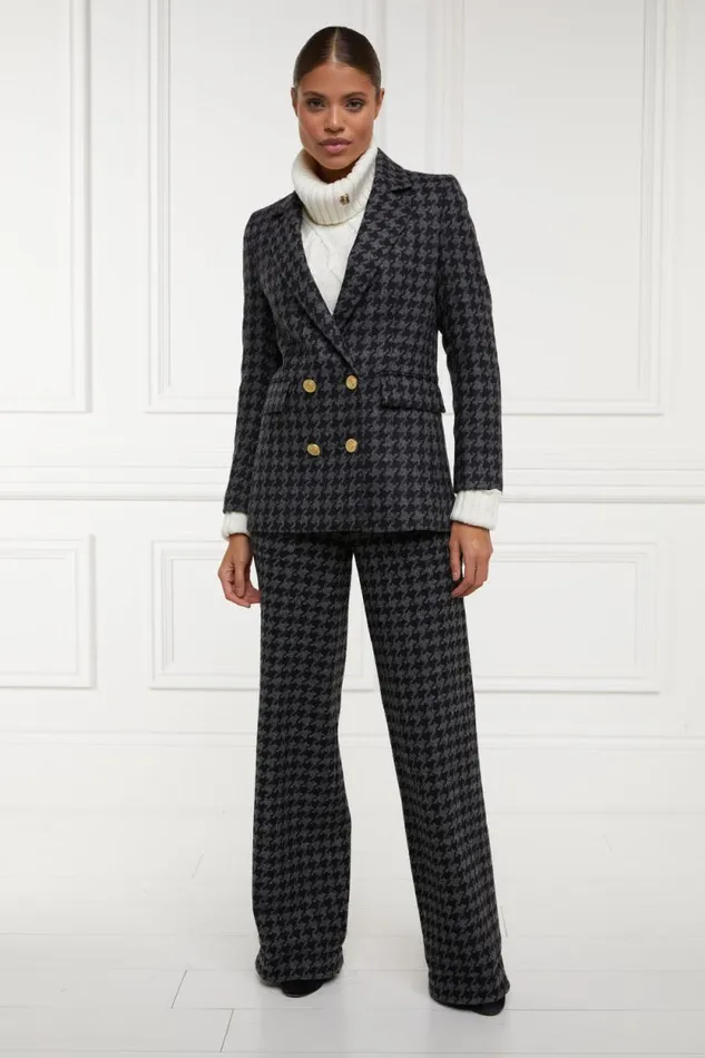 Women High Waisted Straight Trouser Large Scale Charcoal Houndstooth Holland Cooper Tailoring Women High Waisted Straight Trouser Large Scale Charcoal Houndstooth Holland Cooper Tailoring