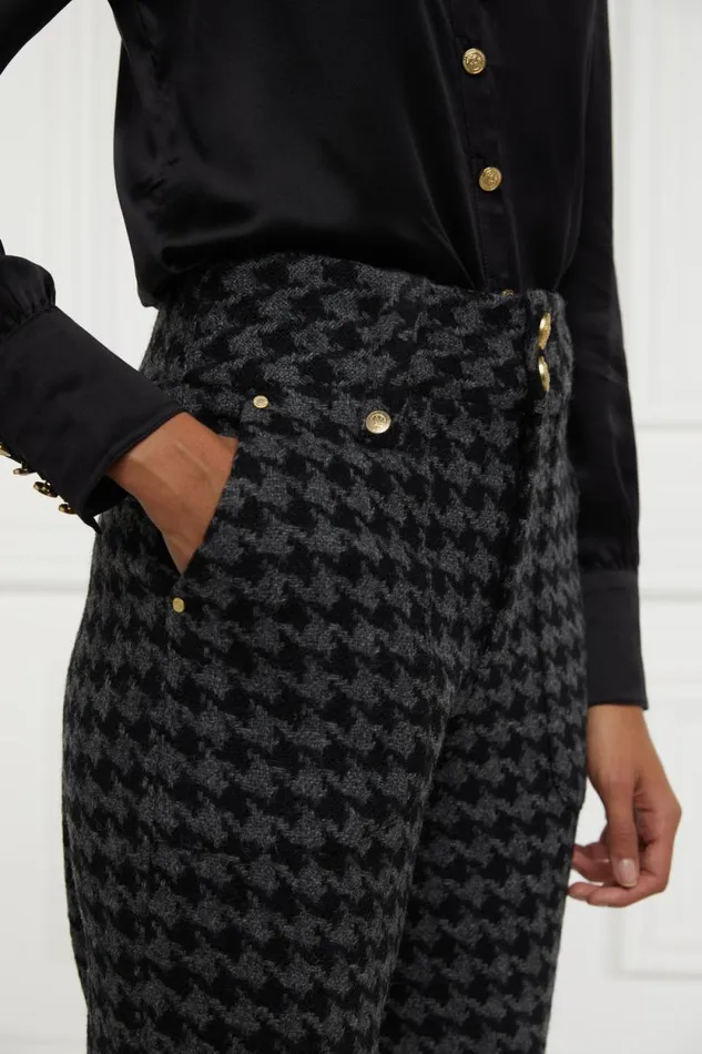 Women High Waisted Straight Trouser Large Scale Charcoal Houndstooth Holland Cooper Tailoring Women High Waisted Straight Trouser Large Scale Charcoal Houndstooth Holland Cooper Tailoring