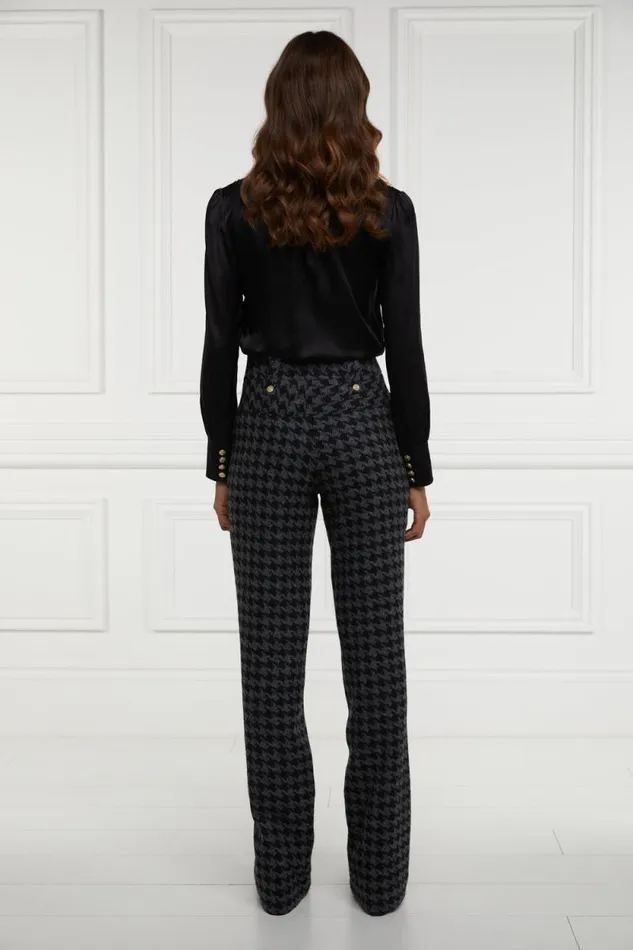 Women High Waisted Straight Trouser Large Scale Charcoal Houndstooth Holland Cooper Tailoring Women High Waisted Straight Trouser Large Scale Charcoal Houndstooth Holland Cooper Tailoring