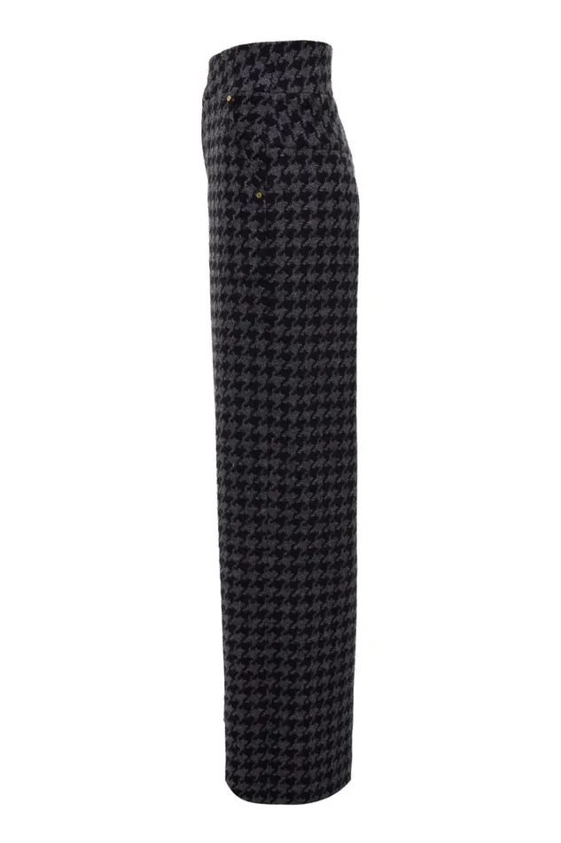 Women High Waisted Straight Trouser Large Scale Charcoal Houndstooth Holland Cooper Tailoring Women High Waisted Straight Trouser Large Scale Charcoal Houndstooth Holland Cooper Tailoring