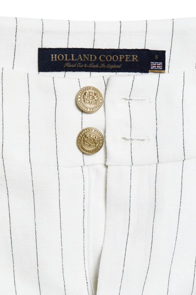 Women High Waisted Straight Trouser Oyster Linen Pinstripe Holland Cooper Tailoring