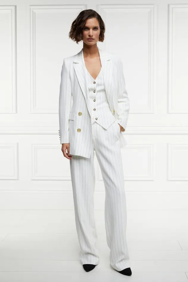 Women High Waisted Straight Trouser Oyster Linen Pinstripe Holland Cooper Tailoring