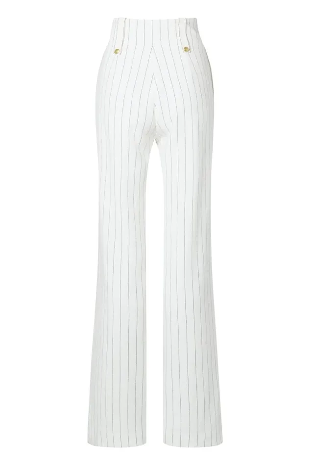 Women High Waisted Straight Trouser Oyster Linen Pinstripe Holland Cooper Tailoring