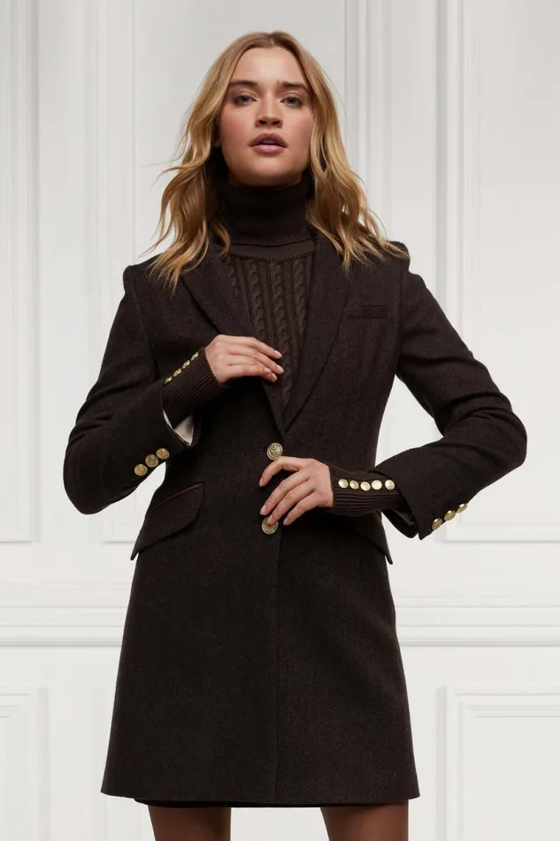 Women Highgrove Coat Chocolate Herringbone Holland Cooper Tailoring