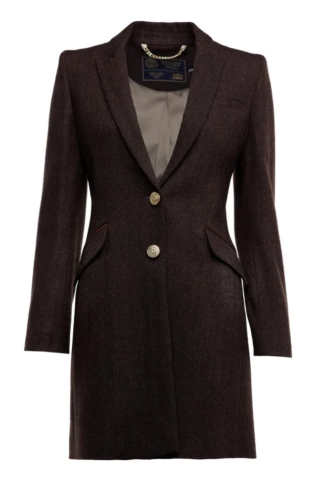 Women Highgrove Coat Chocolate Herringbone Holland Cooper Tailoring