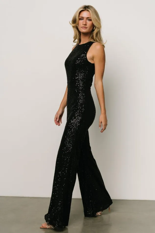 Women Hillary Sequin Jumpsuit Black Baltic Born Embellished and Sequined Women Hillary Sequin Jumpsuit Black Baltic Born Embellished and Sequined