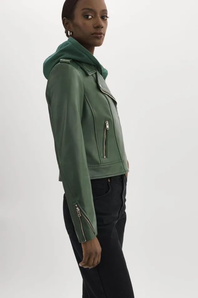 Women HOLY Leather Biker Jacket With Removable Hood Alpine Green LAMARQUE Leather Jackets Women HOLY Leather Biker Jacket With Removable Hood Alpine Green LAMARQUE Leather Jackets