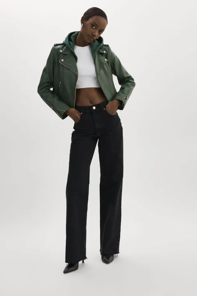 Women HOLY Leather Biker Jacket With Removable Hood Alpine Green LAMARQUE Leather Jackets Women HOLY Leather Biker Jacket With Removable Hood Alpine Green LAMARQUE Leather Jackets