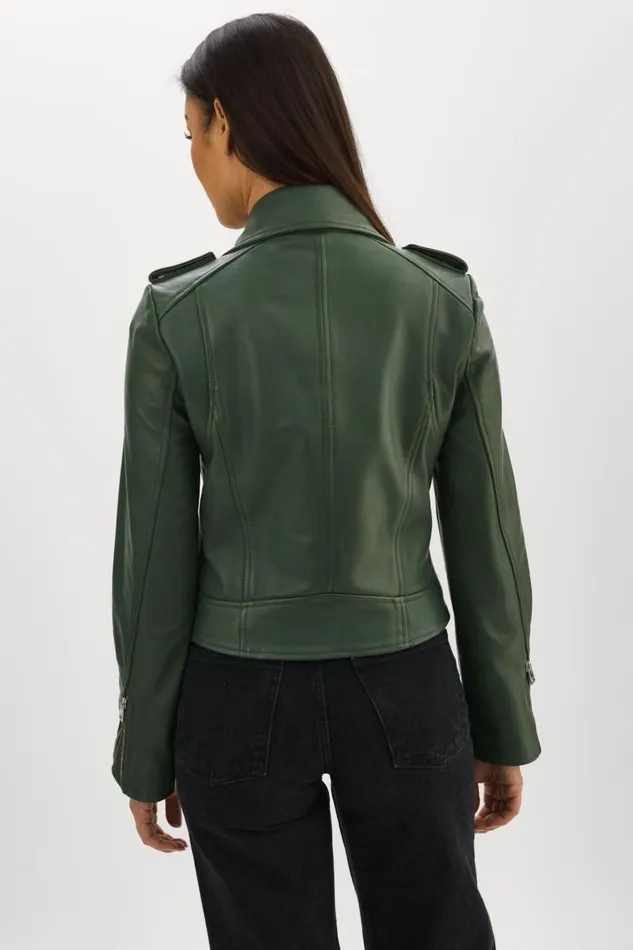 Women HOLY Leather Biker Jacket With Removable Hood Alpine Green LAMARQUE Leather Jackets Women HOLY Leather Biker Jacket With Removable Hood Alpine Green LAMARQUE Leather Jackets