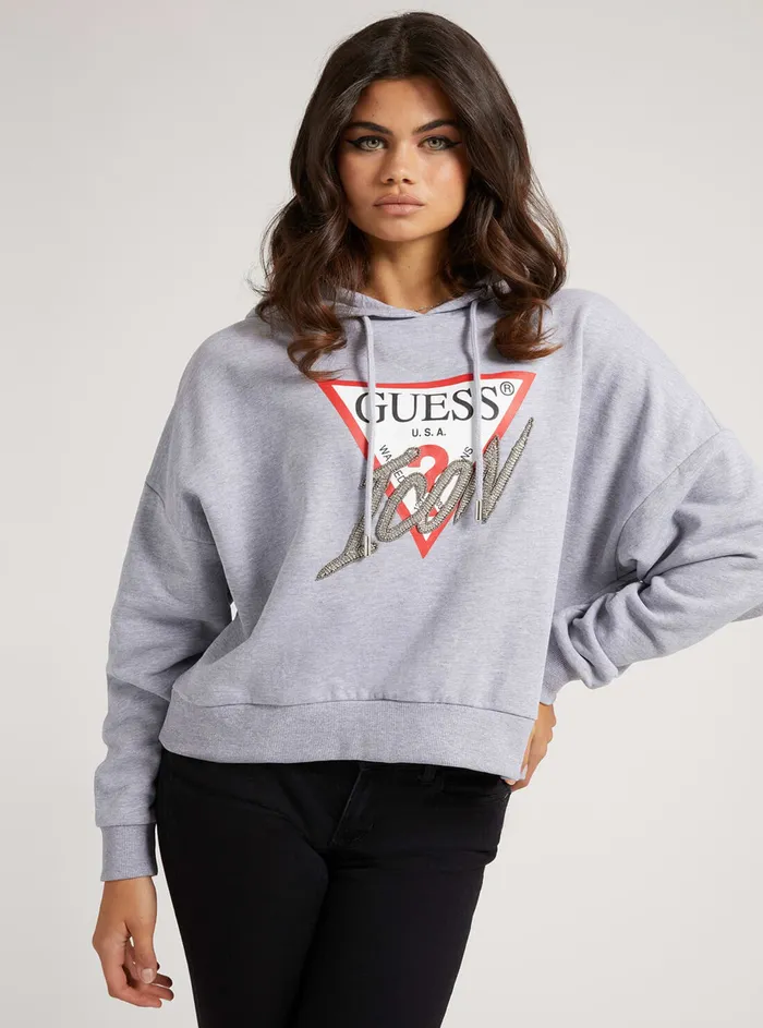 Women Hoodies GUESS Grey Graphic Icon Hoodie Jumper