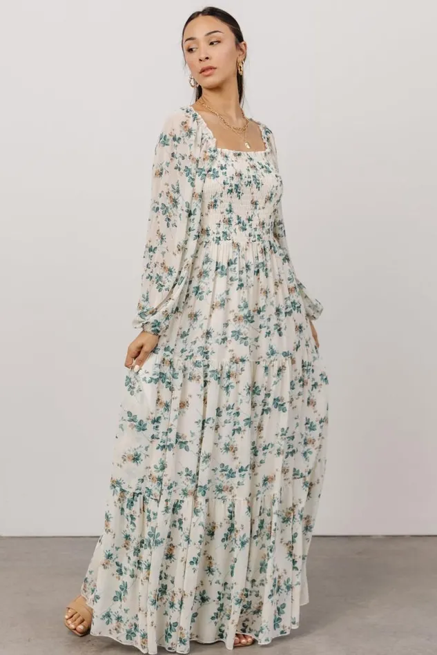 Women Isabela Smocked Maxi Dress Ivory Topaz Floral Baltic Born Bump Friendly