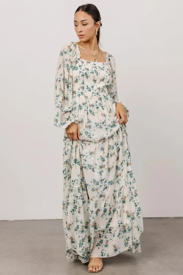 Women Isabela Smocked Maxi Dress Ivory Topaz Floral Baltic Born Bump Friendly Women Isabela Smocked Maxi Dress Ivory Topaz Floral Baltic Born Bump Friendly