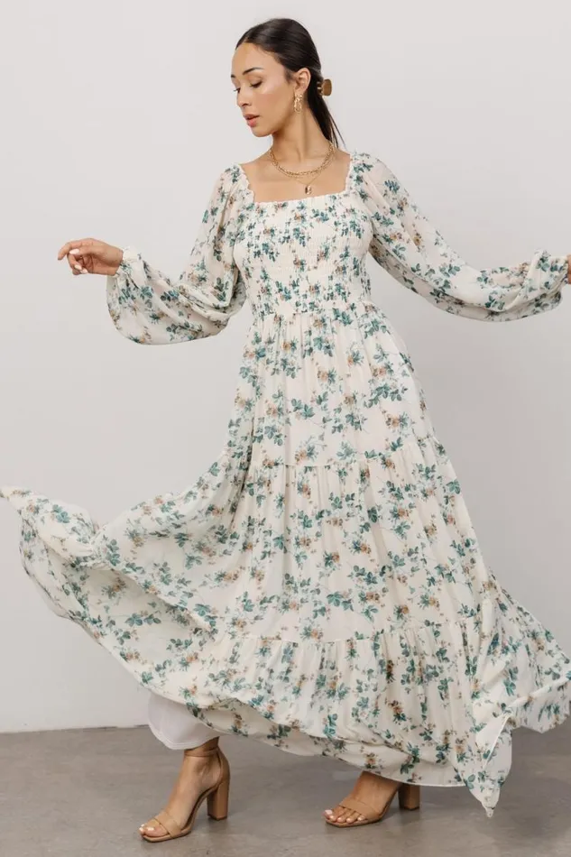 Women Isabela Smocked Maxi Dress Ivory Topaz Floral Baltic Born Bump Friendly Women Isabela Smocked Maxi Dress Ivory Topaz Floral Baltic Born Bump Friendly