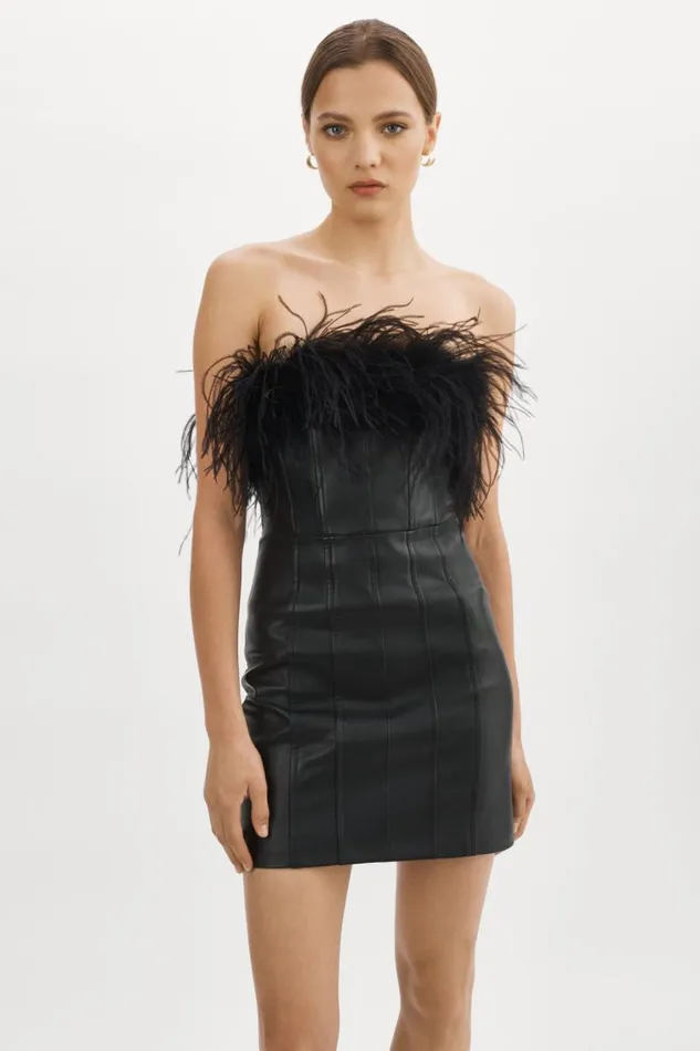 Women JACINDA Leather Bustier Dress Black LAMARQUE Dresses