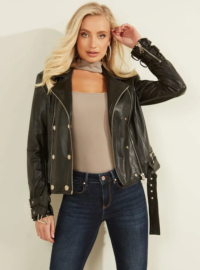 Women Jackets and Coats GUESS Black Olivia Moto Jacket Women Jackets and Coats GUESS Black Olivia Moto Jacket