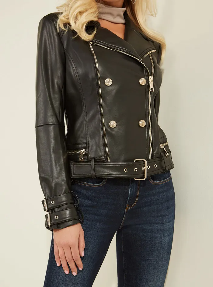 Women Jackets and Coats GUESS Black Olivia Moto Jacket Women Jackets and Coats GUESS Black Olivia Moto Jacket