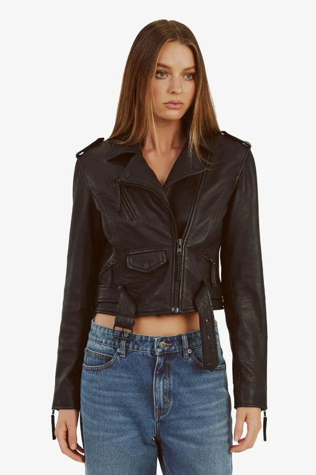 Women Jackets Bardot Fitted Leather Biker Jacket In Black Black