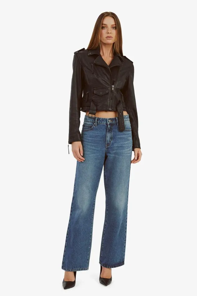 Women Jackets Bardot Fitted Leather Biker Jacket In Black Black