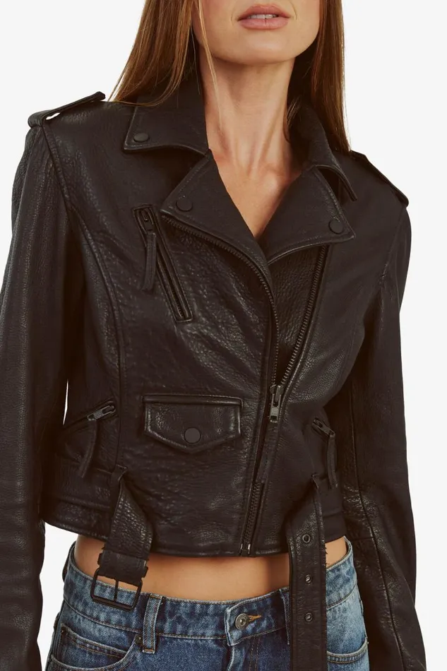Women Jackets Bardot Fitted Leather Biker Jacket In Black Black