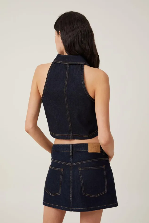 Women Jackets Cotton On Collar Denim Vest Indigo