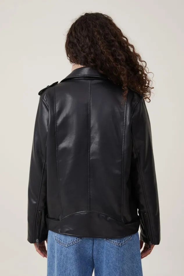 Women Jackets Cotton On Faux Leather Biker Jacket Black