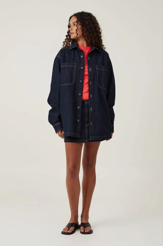 Women Jackets Cotton On Oversized Denim Shirt Indigo