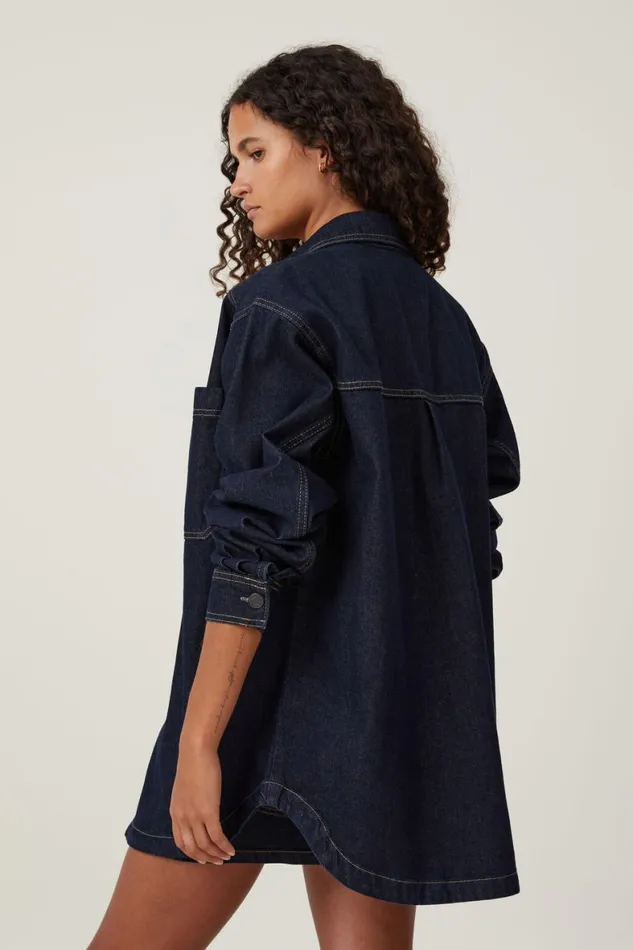 Women Jackets Cotton On Oversized Denim Shirt Indigo