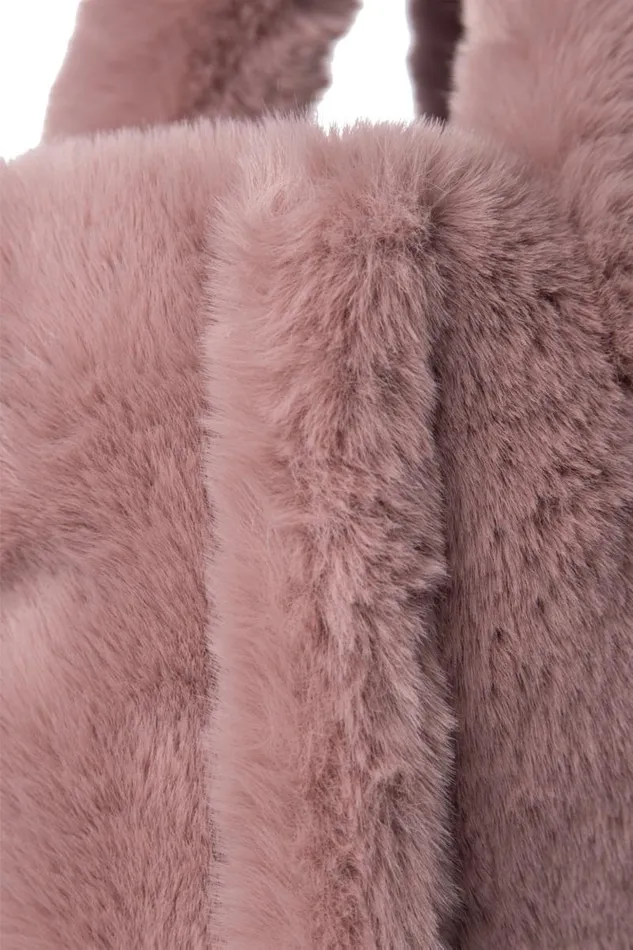 Women JADE Faux Fur Tote Bag Smoky Pink LAMARQUE Bags Women JADE Faux Fur Tote Bag Smoky Pink LAMARQUE Bags