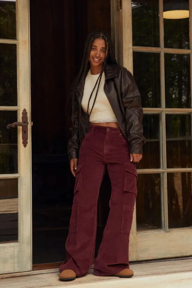 Women Jeans Cotton On Cord Cargo Wide Leg Jean Berry