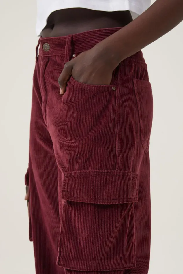 Women Jeans Cotton On Cord Cargo Wide Leg Jean Berry