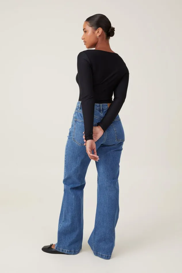 Women Jeans Cotton On Curvy Stretch Bootcut Jean Sea Blue