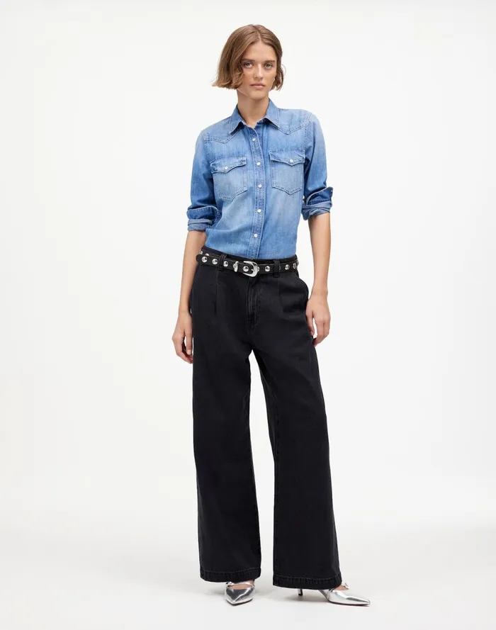 Women Jeans Madewell The Harlow WideLeg Jean Airy Denim Edition Hollenbeck Wash