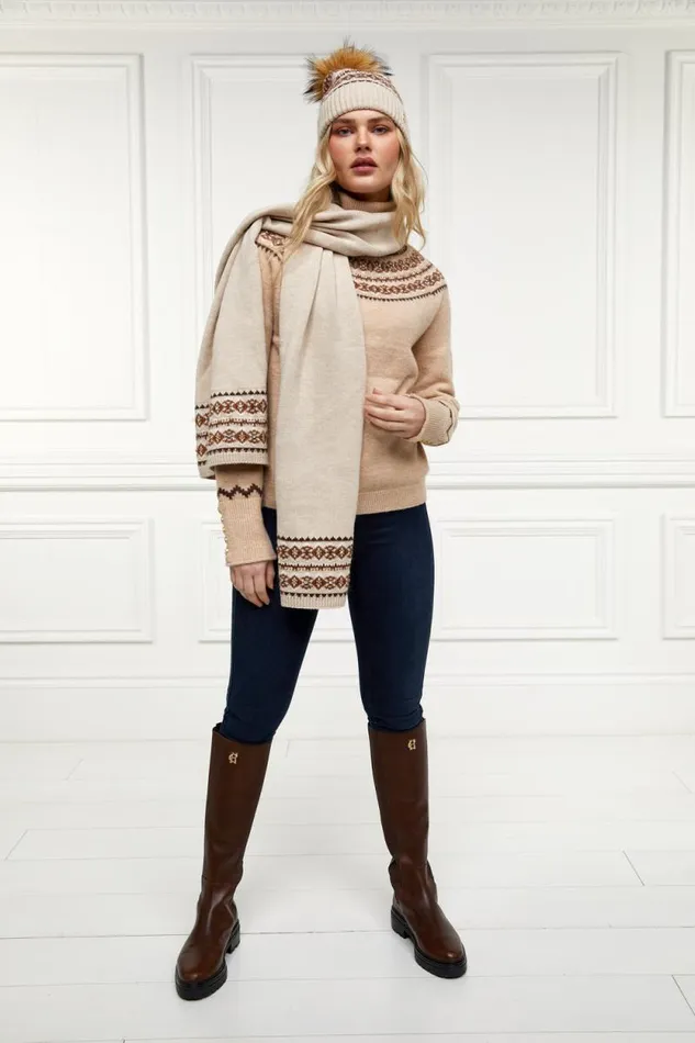Women Jennifer Fairisle Scarf Light Camel Holland Cooper Scarves Women Jennifer Fairisle Scarf Light Camel Holland Cooper Scarves