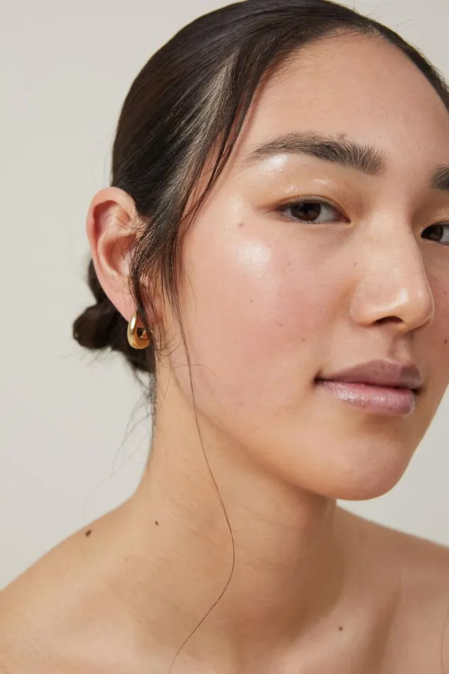 Women Jewelry Cotton On Waterproof Mid Hoop Earring Gold Plated Dome