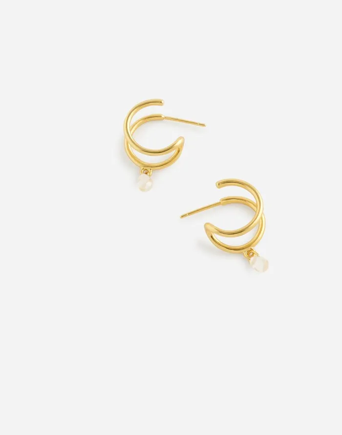Women Jewelry Madewell Glass Bead Double Hoop Earrings Vintage Gold