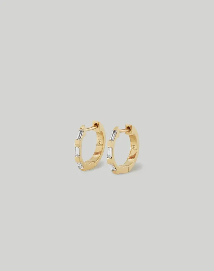 Women Jewelry Madewell Kinn Studio Ellie Baguette Huggie Earrings Diamond Gold