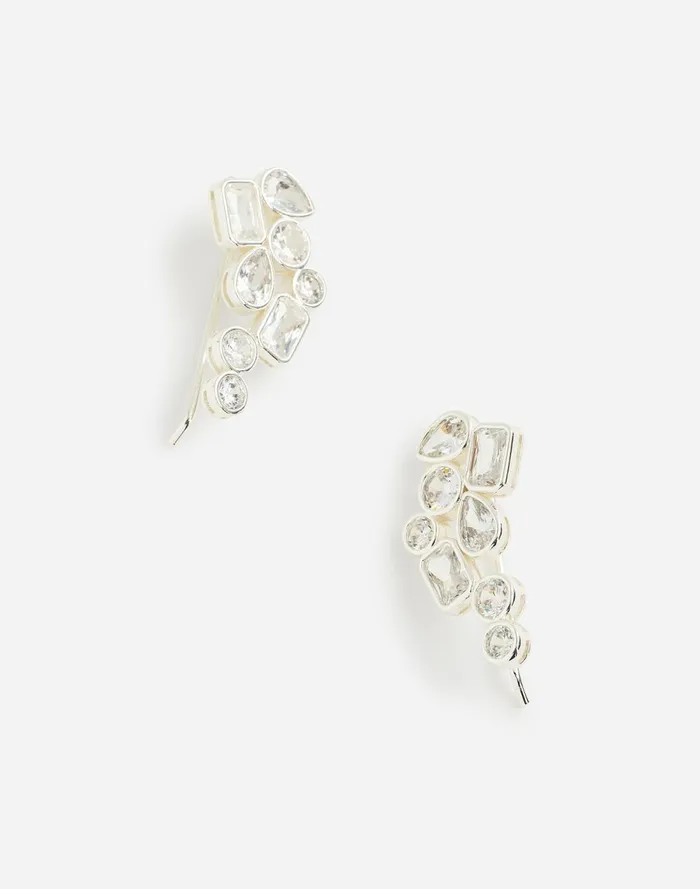Women Jewelry Madewell Mixed Cut Crystal Cluster Ear Crawlers Polished Silver