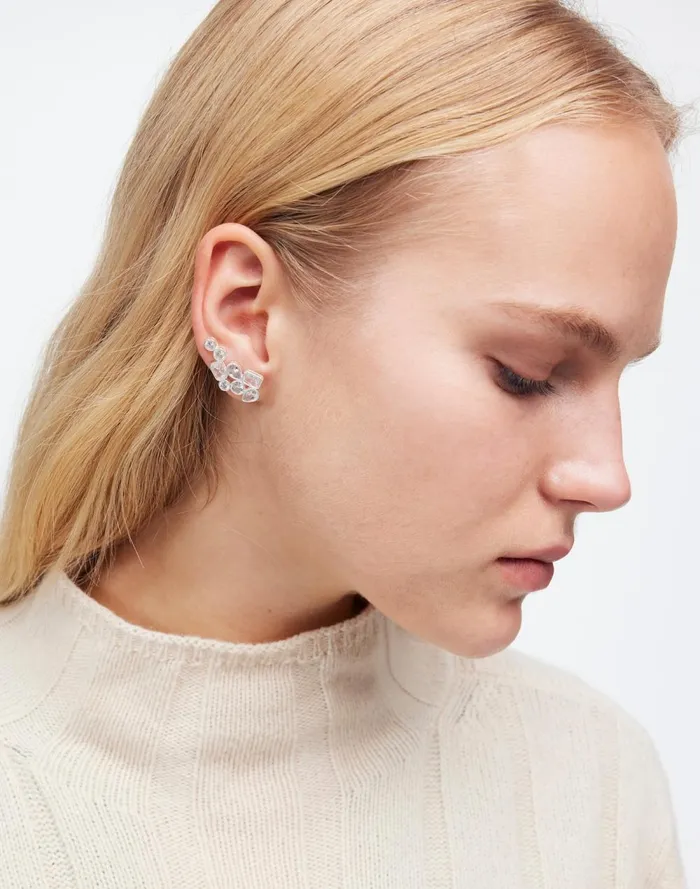 Women Jewelry Madewell Mixed Cut Crystal Cluster Ear Crawlers Polished Silver
