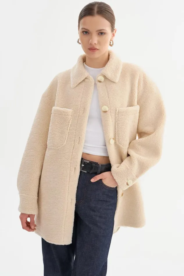 Women KANE Sherpa Shacket Beige LAMARQUE Sherpa