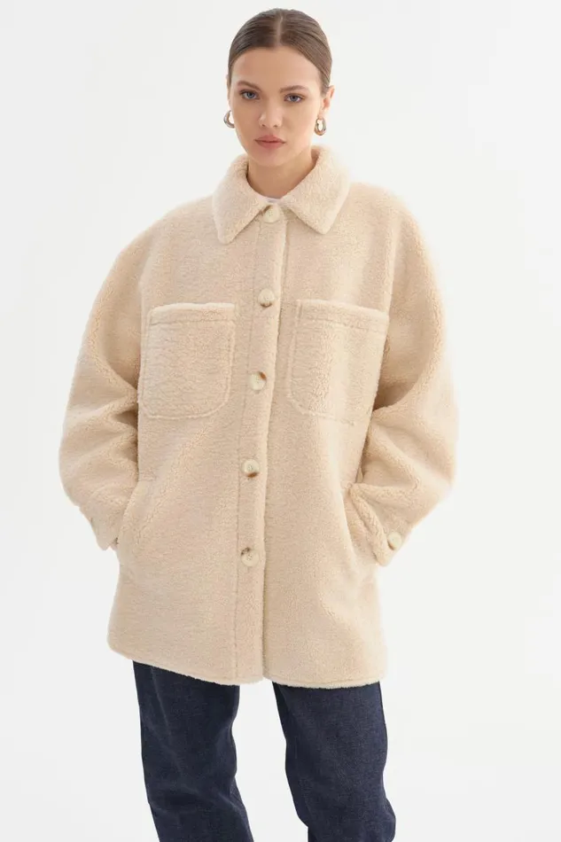Women KANE Sherpa Shacket Beige LAMARQUE Sherpa