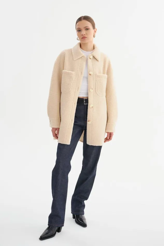 Women KANE Sherpa Shacket Beige LAMARQUE Sherpa