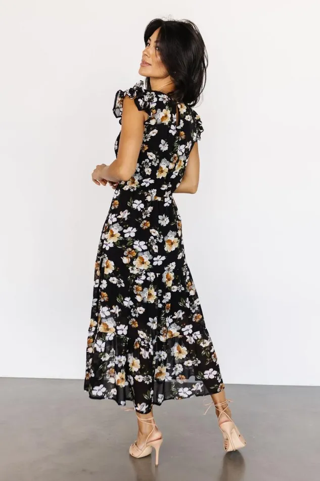 Women Kenna Smocked Midi Dress Black Floral Baltic Born Midi Dresses